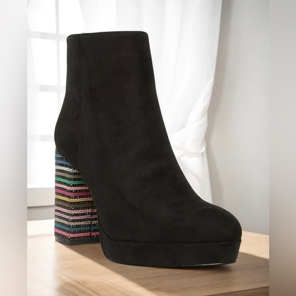 Betsey Johnson Platform Downie Rainbow Rhinestone Boots - Picture 1 of 1